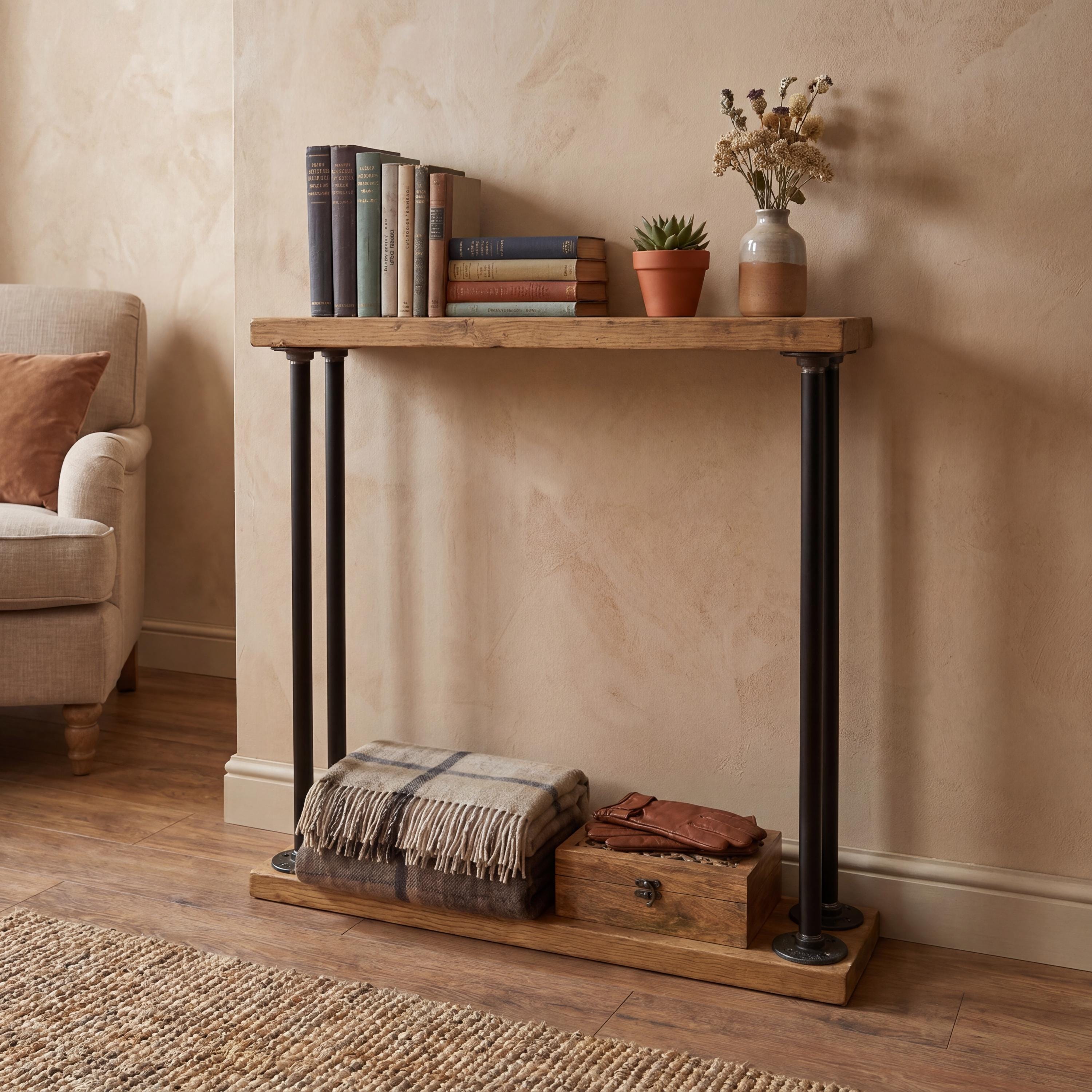 Narrow Console Table – Reclaimed Wood & Black Steel Pipe