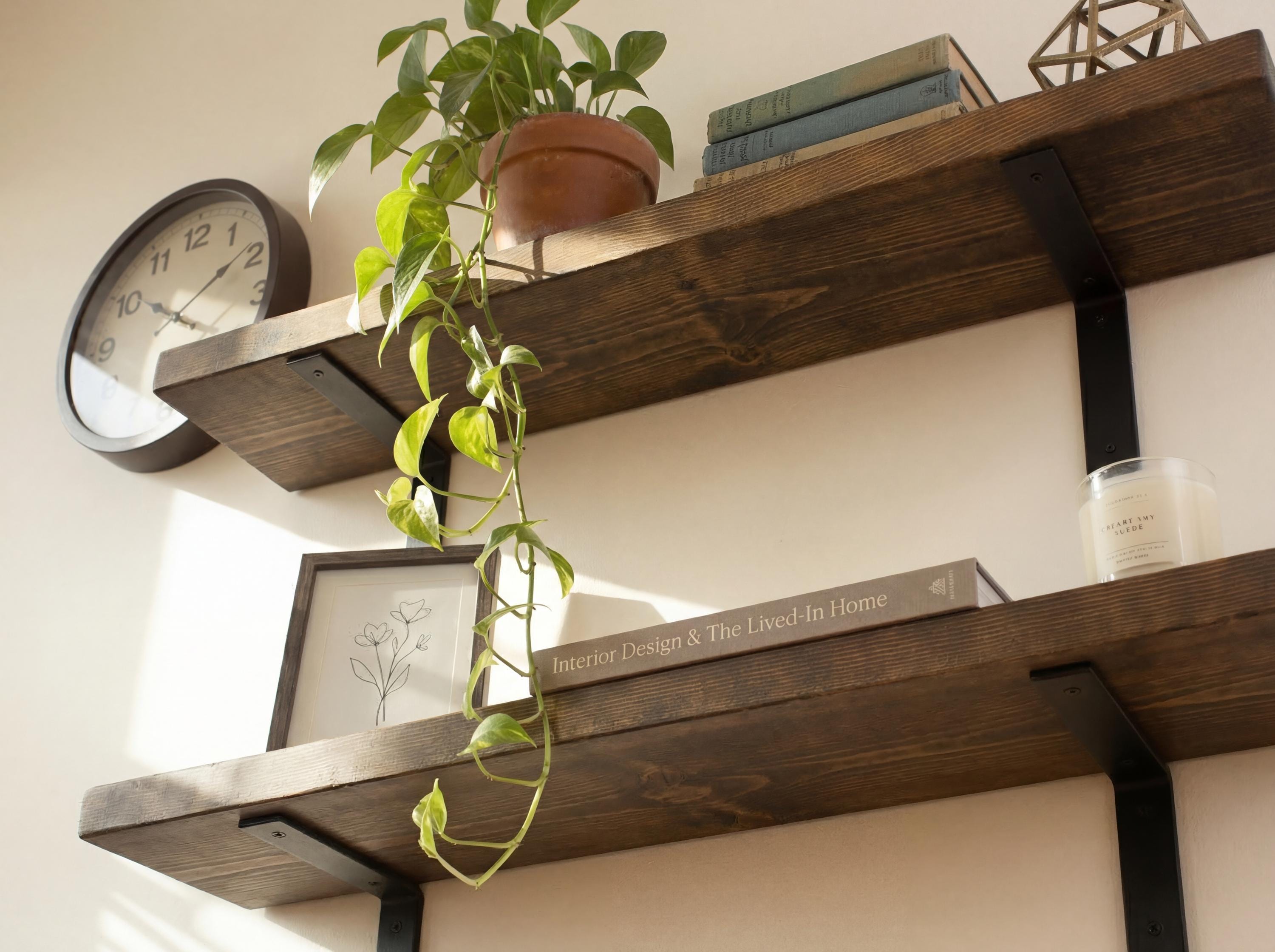 Custom Industrial Floating Shelf | Rustic Farmhouse Wood Wall Shelf