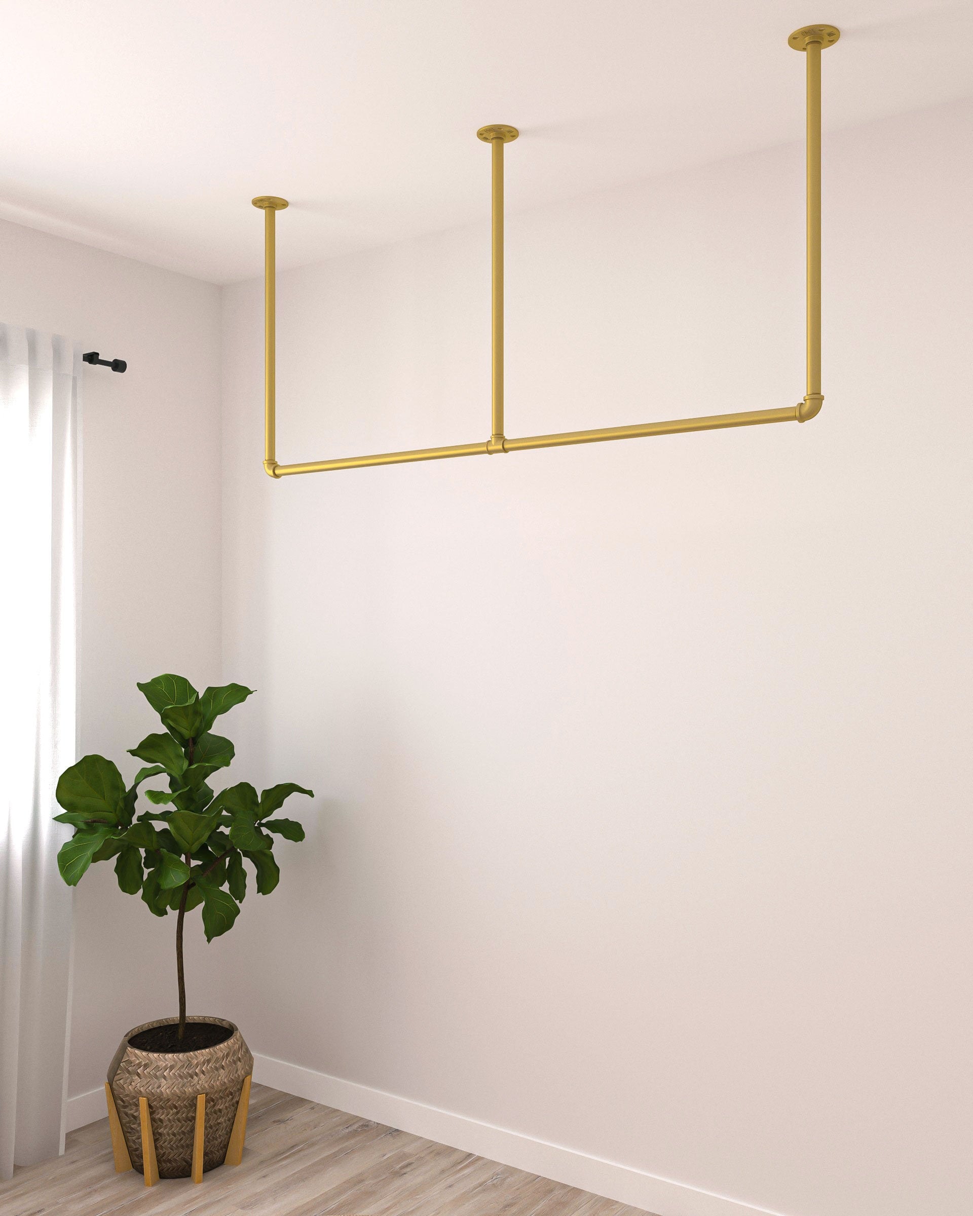 Heavy Duty Minimalistic Clothes Rack | Garment Rail made of metal mounted on the ceiling Ceiling Clothing rack