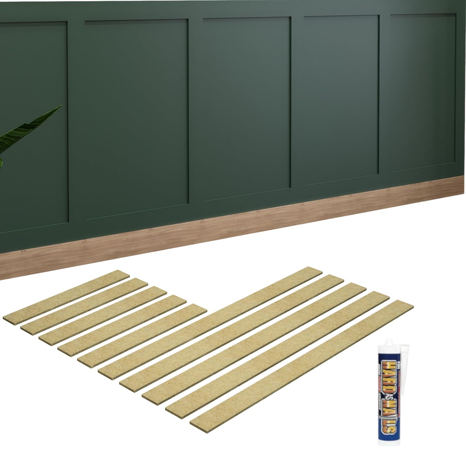 10 PACK Wall Panelling Kit Shaker Style 5PCS 100cm + 5PCS 50cm MDF Slats strips Moisture-Resistant Paintable HDF