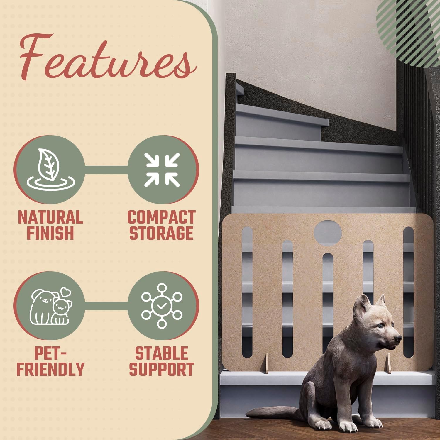 Freestanding Dog Stopper - Wooden Dog Barrier for Home, Stairs, and Doorways - Pet Barrier for Indoor - Wooden Pet Stopper with on Drill Dog Gate