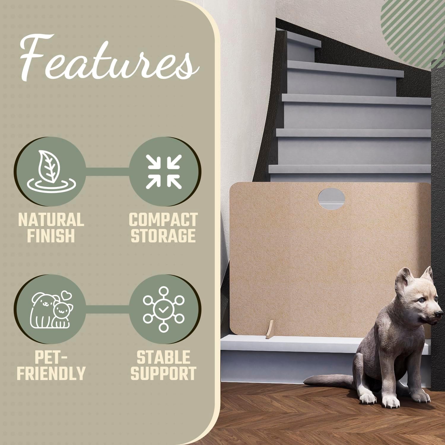 Freestanding Dog Stopper - Wooden Dog Barrier for Home, Stairs, and Doorways - Pet Barrier for Indoor - Wooden Pet Stopper with on Drill Dog Gate