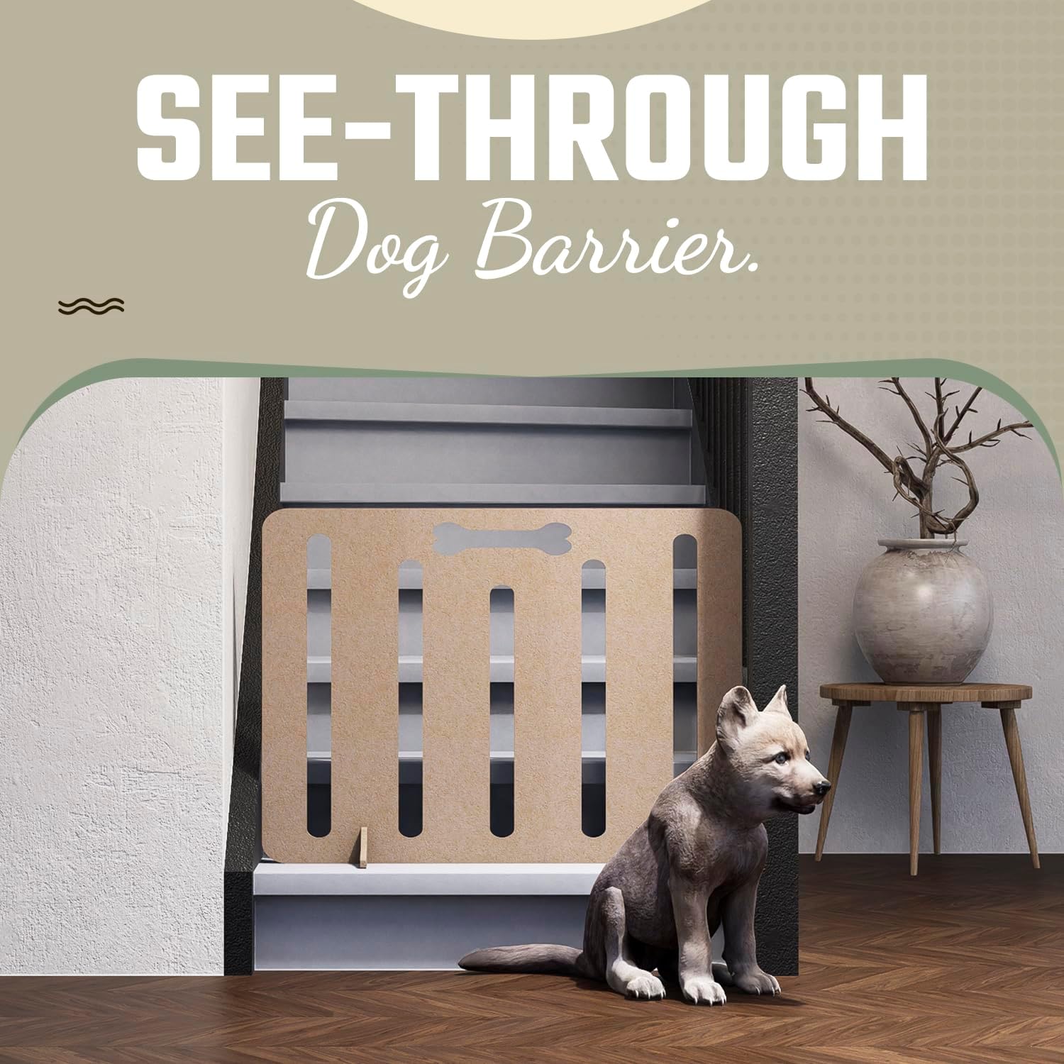 Freestanding Dog Stopper - Wooden Dog Barrier for Home, Stairs, and Doorways - Pet Barrier for Indoor - Wooden Pet Stopper with on Drill Dog Gate