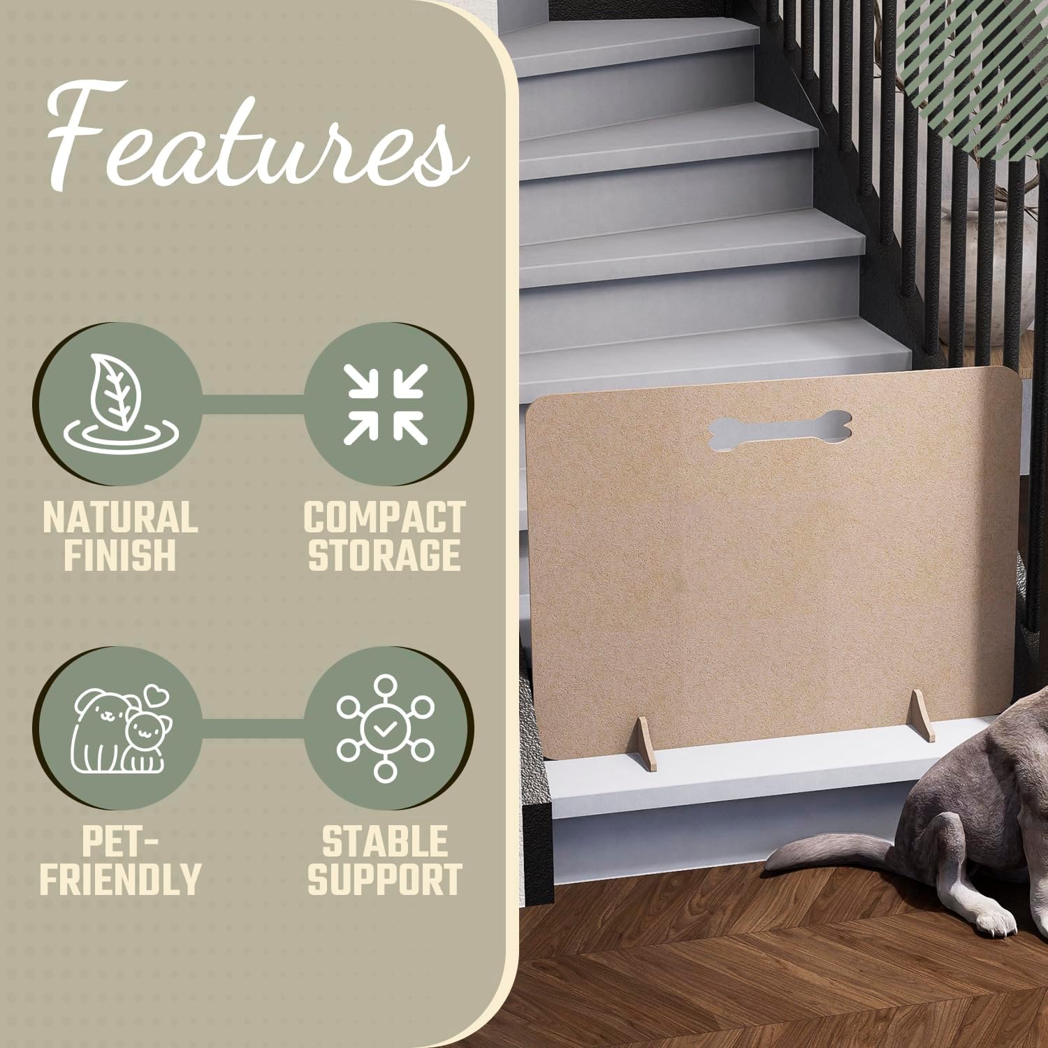 Freestanding Dog Stopper - Wooden Dog Barrier for Home, Stairs, and Doorways - Pet Barrier for Indoor - Wooden Pet Stopper with on Drill Dog Gate