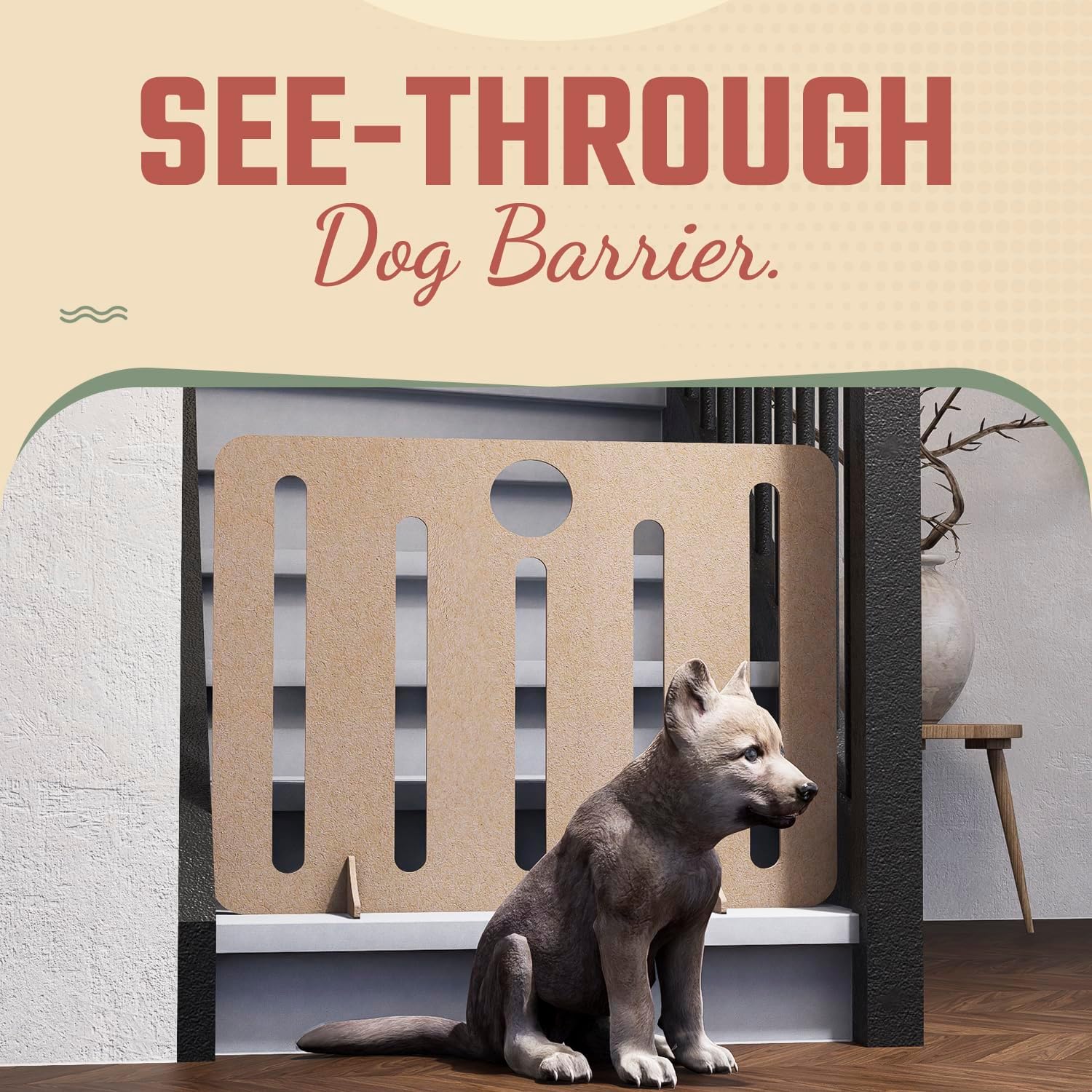 Freestanding Dog Stopper - Wooden Dog Barrier for Home, Stairs, and Doorways - Pet Barrier for Indoor - Wooden Pet Stopper with on Drill Dog Gate