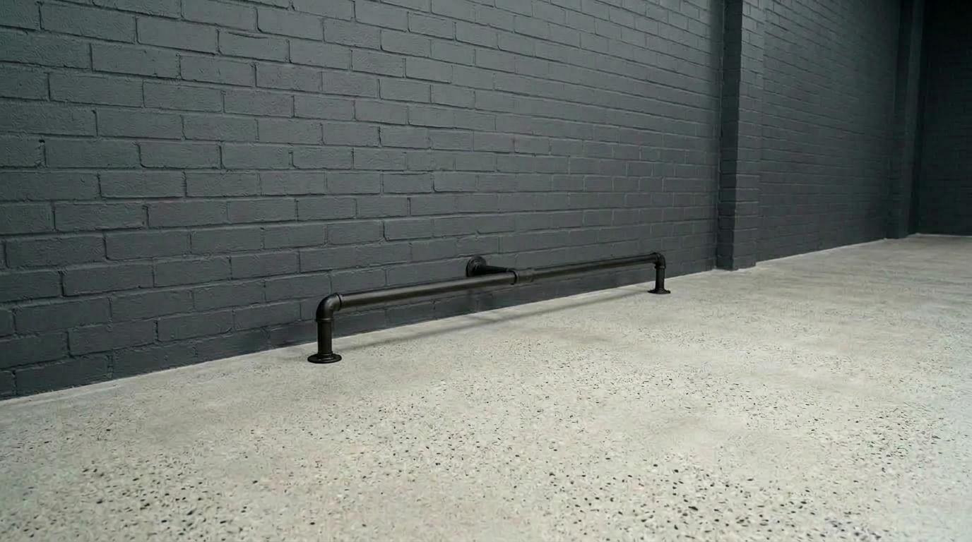 Industrial Bar Foot Rail – Black Steel Wall Mounted