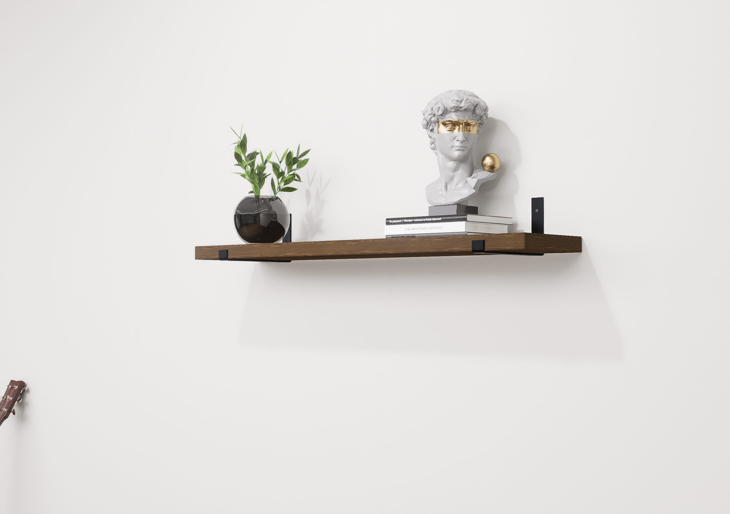 Wooden Floating Shelf with Industrial Metal Brackets