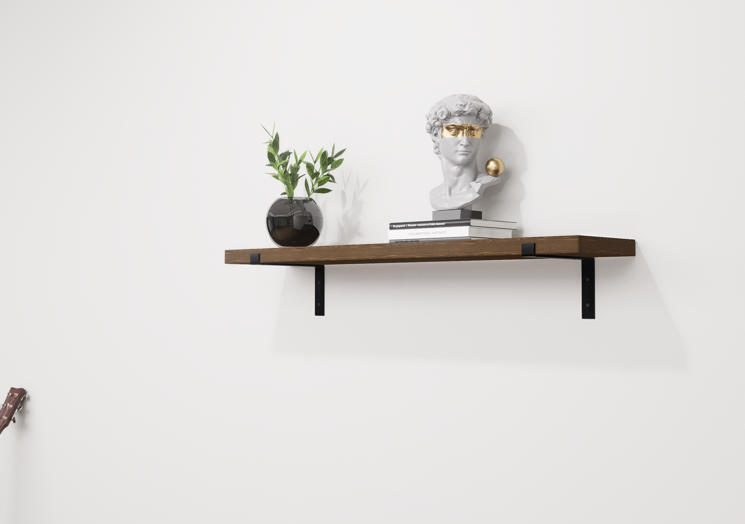 Wooden Floating Shelf with Industrial Metal Brackets Up
