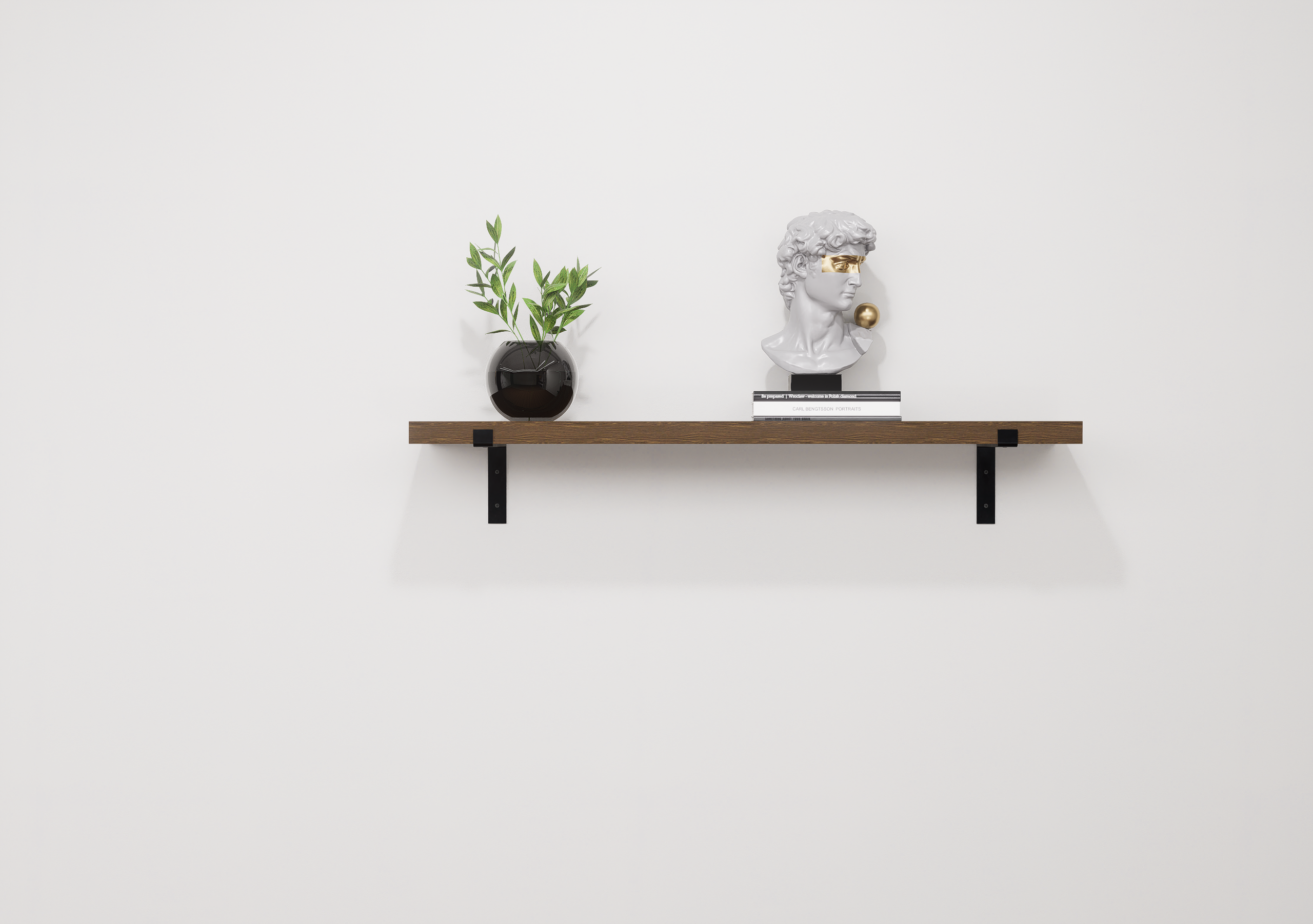 Wooden Floating Shelf with Industrial Metal Brackets Up