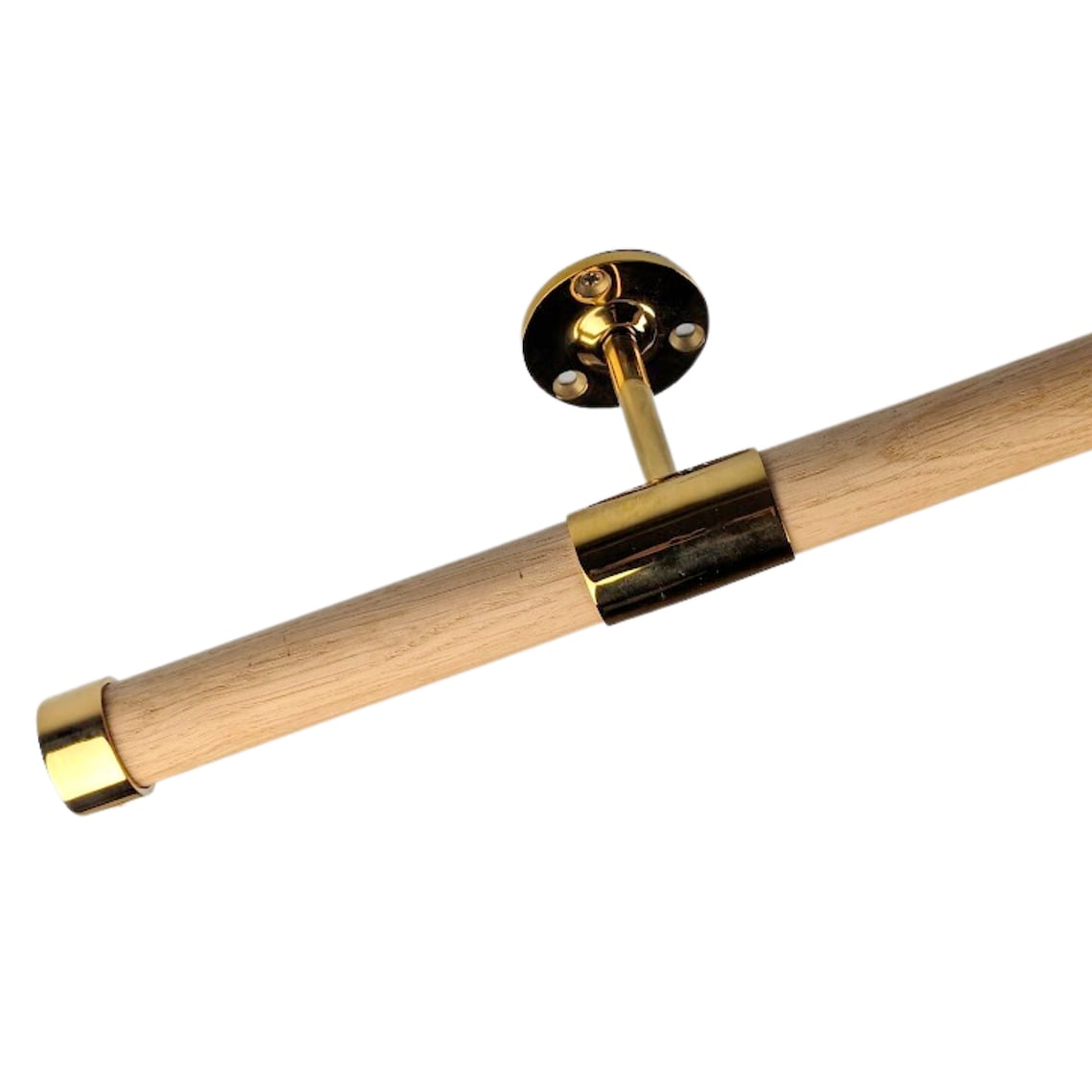 A precision-crafted handrail combining solid American white oak with sleek stainless steel brackets, featuring a 32mm diameter, flat end caps, and the natural beauty of European oak grain patterns for a stylish, durable staircase upgrade.