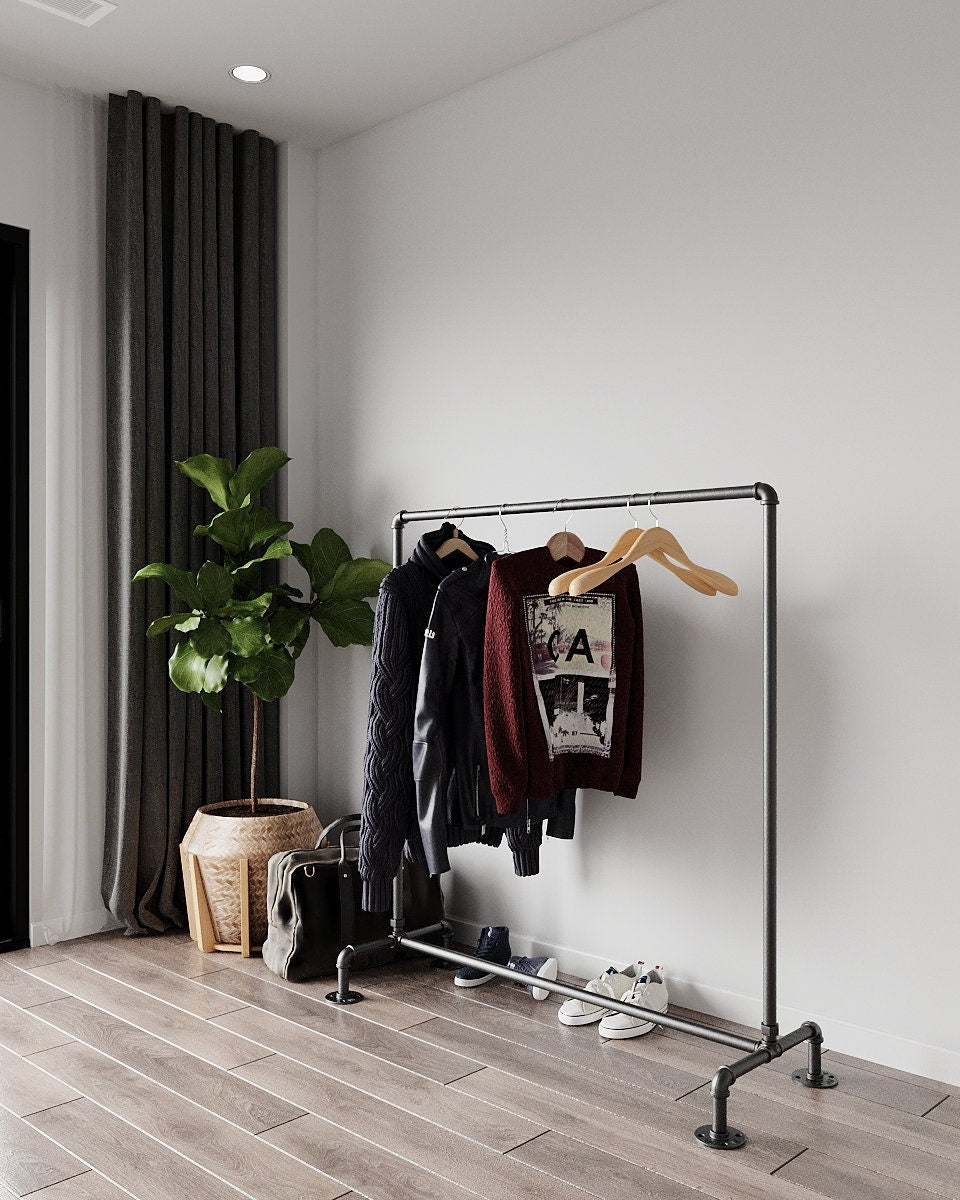 Freestanding Pipe Clothes Rack, a vintage and durable clothes hanger rack.