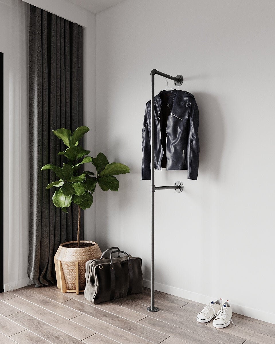 Minimalist Clothes Rail, showcasing its sleek design and versatile pipe racking