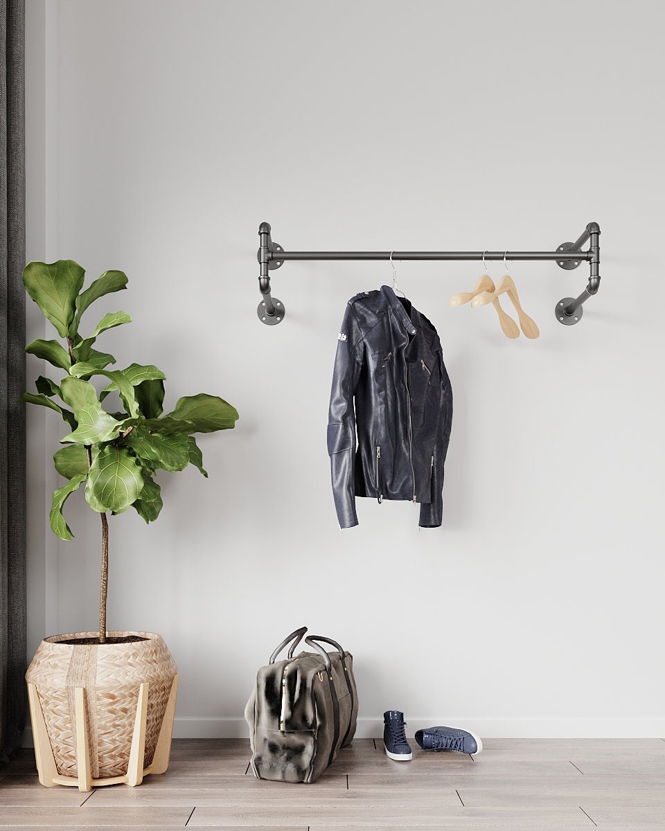 Heavy Duty Clothes Rail Industrial Pipe Wall Mounted Clothing Racks by Adro, a custom-made clothes hanger rack
