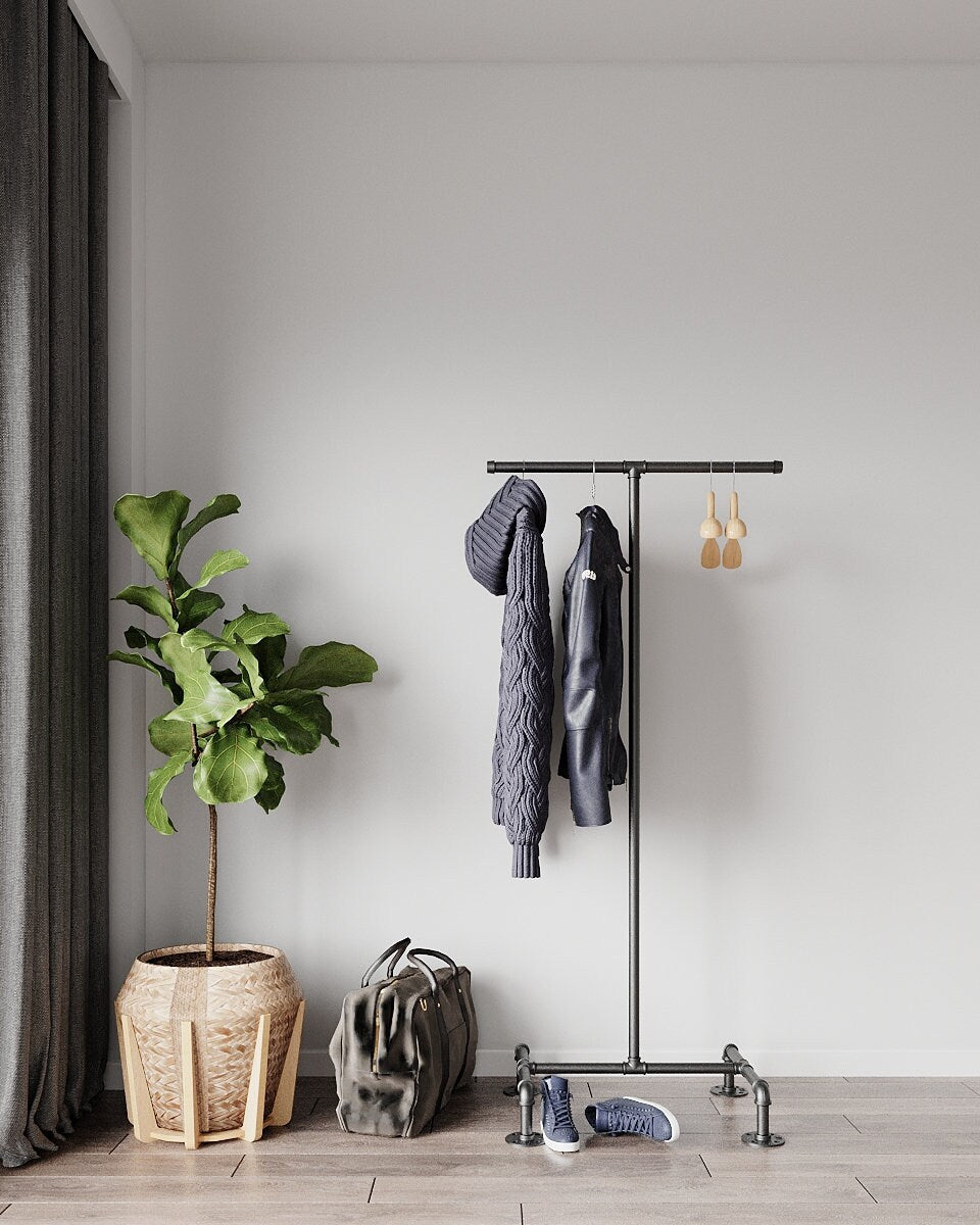 Aris Freestanding Clothes Rack by Industrial Maestro, a customizable and durable clothes rack, coat hanger, clothes racking system, and open wardrobe rack.