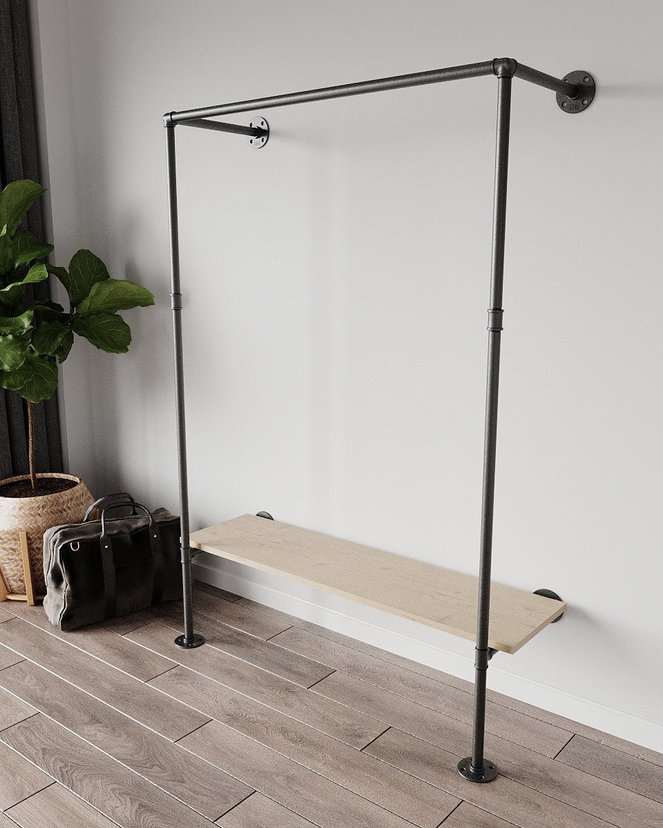 Ehve Open Wardrobe Clothes Rack, a retro wall wardrobe with shelves for shoes and other items, suitable for holding and organizing garments and accessories, with detachable parts for easy mounting."