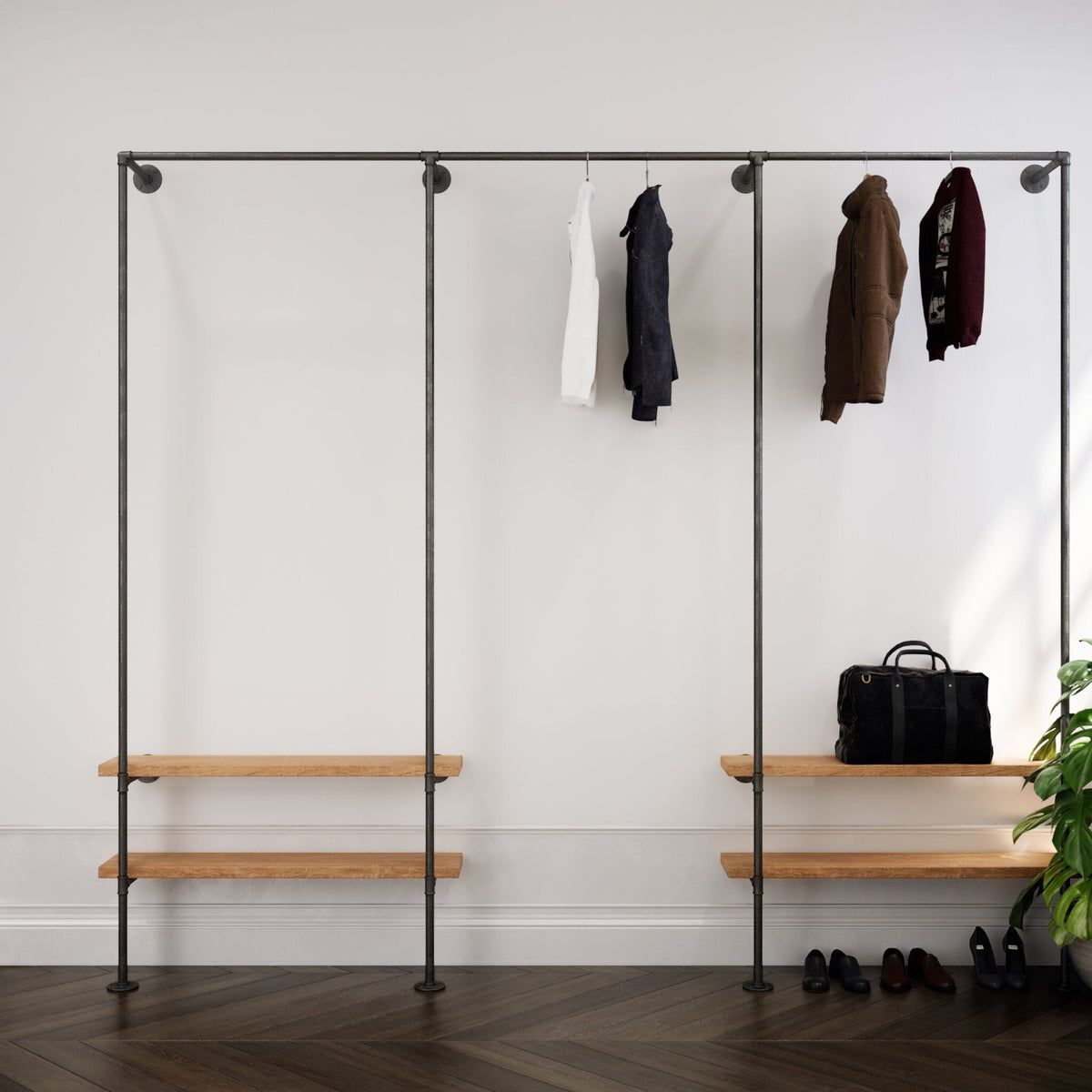 A versatile Walk-In Open Wardrobe System with clothes rack and hanging rail, highlighting its open closet design.
