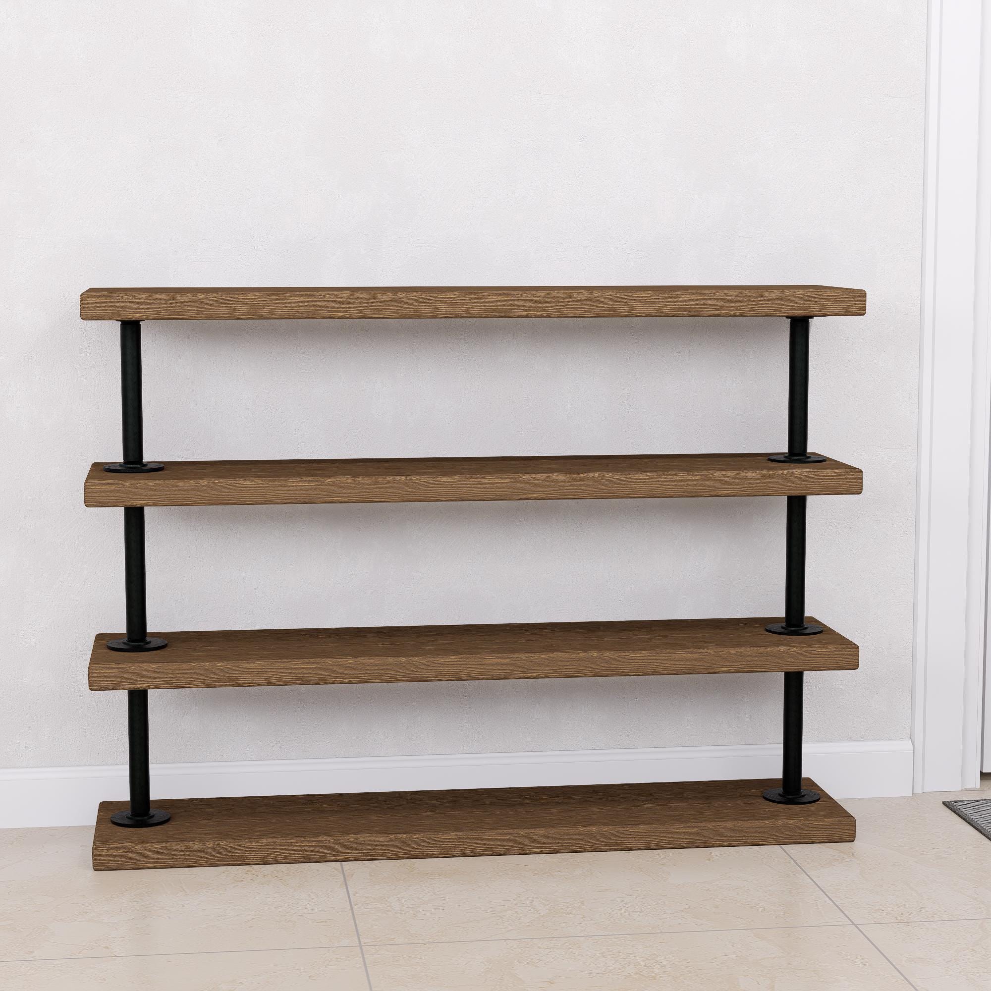 Industrial Pipe Shoe Rack - Tiered Shoe Organizer - Rustic Entryway Shoe Shelf - Heavy Duty Metal &amp; Wood Shoe Storage for Home or Office