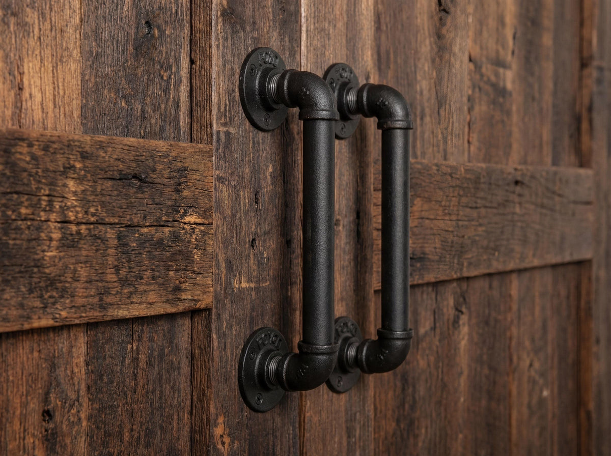Pair Industrial Pipe Door Pull Handle, Grab Bar, Towel Bar, Antique Rustic Cast Iron Handrail Hand made Custom Size Vintage look