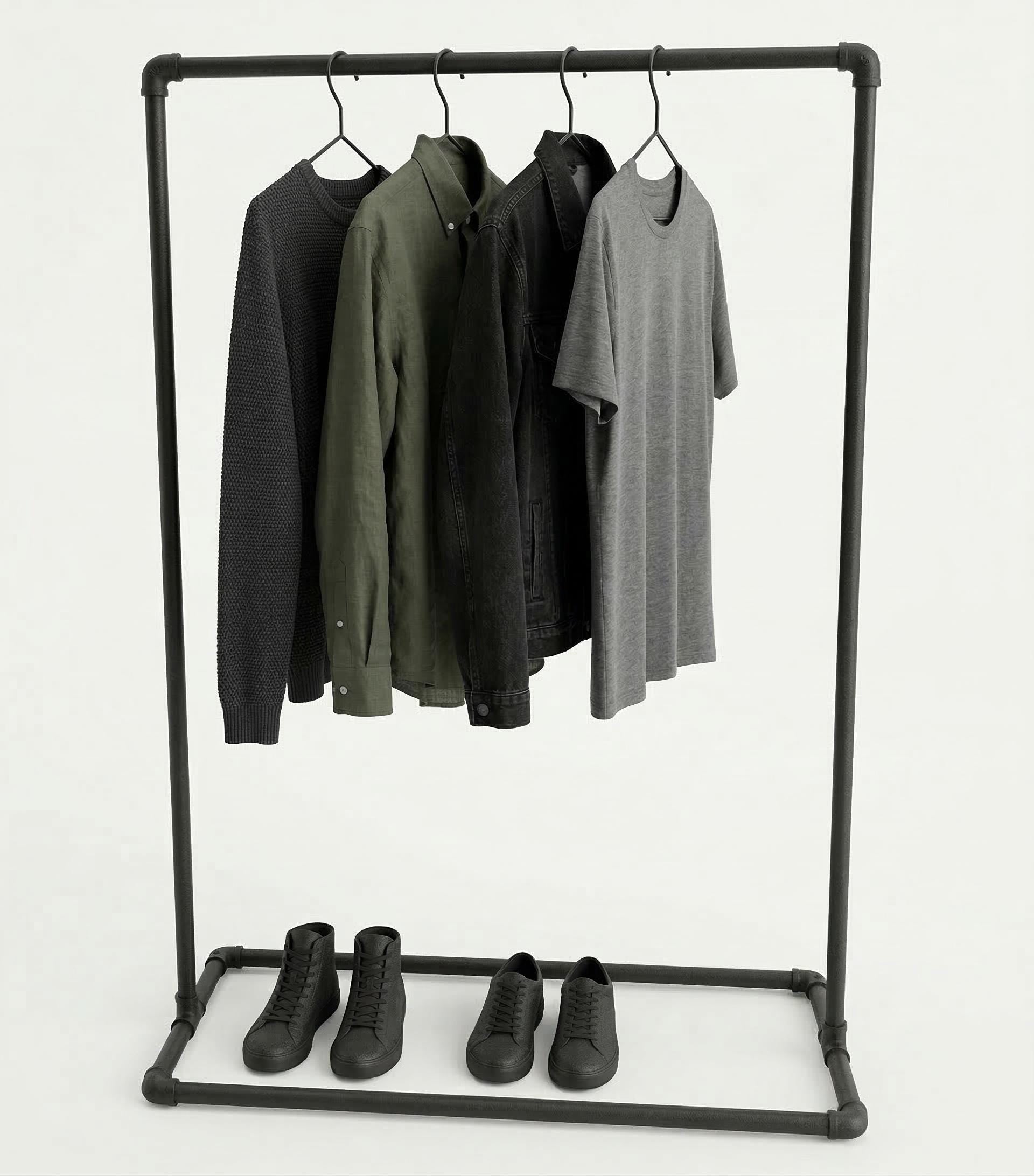 Pipe Freestanding Clothes Rail | Industrial Garment Rack with Malleable Iron Finish | Shop Display, Clothing Storage &amp; Home Decor