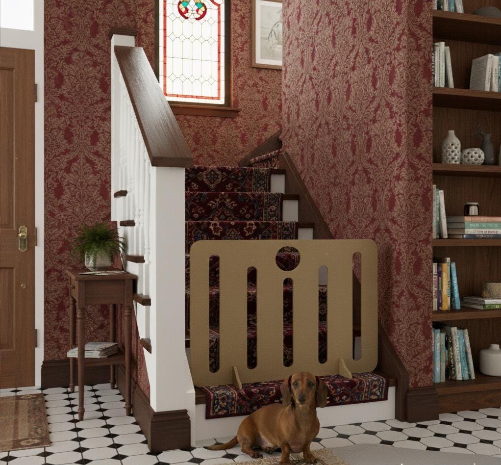 Freestanding Wooden Dog Gate: Transparent Pet Stopper for Stairs