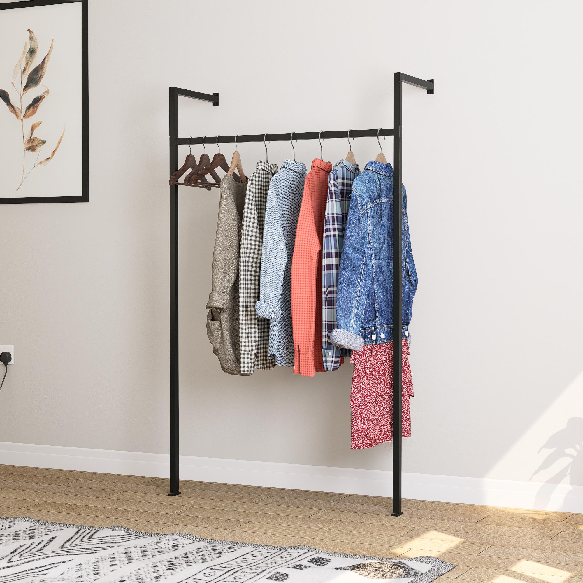 Detachable Wall-Mounted Clothing Rack | Flat Pack Metal Garment Organizer | Minimalist Industrial Closet Rack | Space Saving Hanger Rail