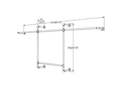 Open Wardrobe Industrial Wall Mounted Clothing Rack Heavy Duty Metal Pipe Garment Rack for Closet, Retail Display, Entryway or Laundry Room