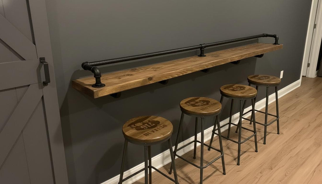 Industrial Style Breakfast &amp; Drinks Bar | Rustic Wall-Mounted Home Bar