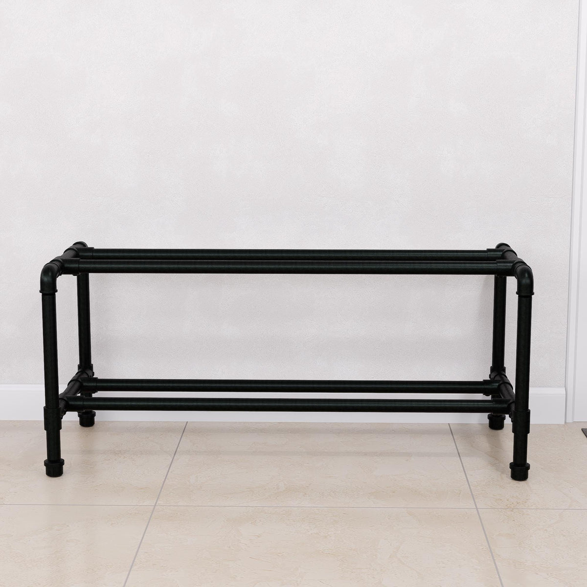 Industrial Pipe Shoe Rack - Metal Shoe Organizer for Entryway or Mudroom - Heavy Duty Black Pipe Shoe Storage - Modern Minimalist Design
