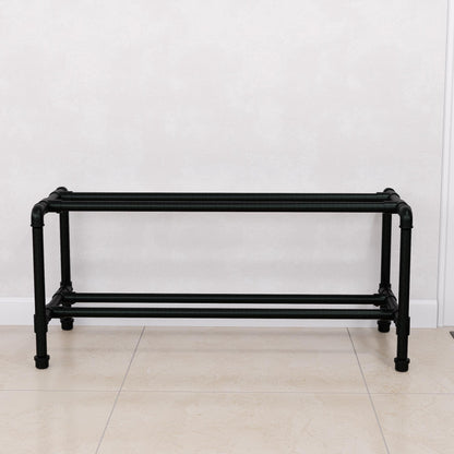 Industrial Pipe Shoe Rack - Metal Shoe Organizer for Entryway or Mudroom - Heavy Duty Black Pipe Shoe Storage - Modern Minimalist Design