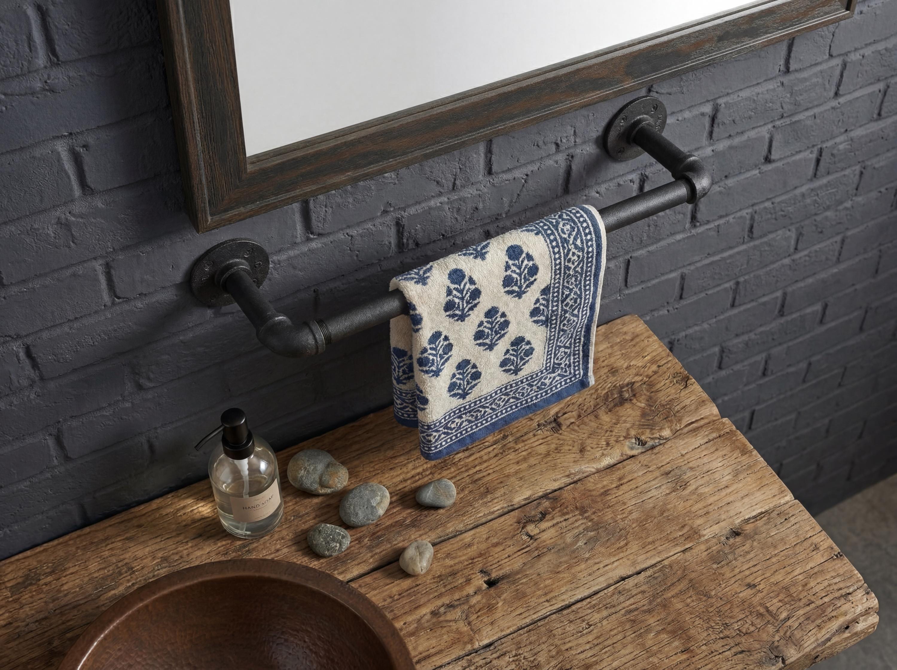 Farmhouse Hand Towel Rail  Industrial Pipe Towel Bar - Custom Length Rustic Bathroom Decor - Black Iron Kitchen Pot Rack