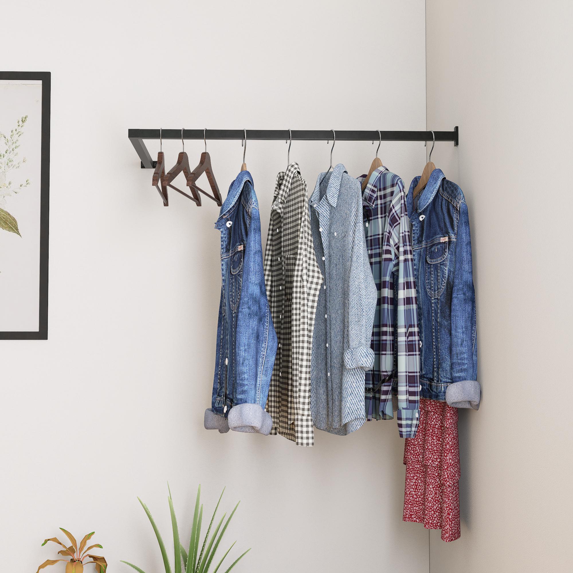 Custom Wall Mounted Clothing Rack – Heavy Duty Iron Closet Rod for Bedroom, Entryway, Retail Display – Multiple Sizes &amp; Colours