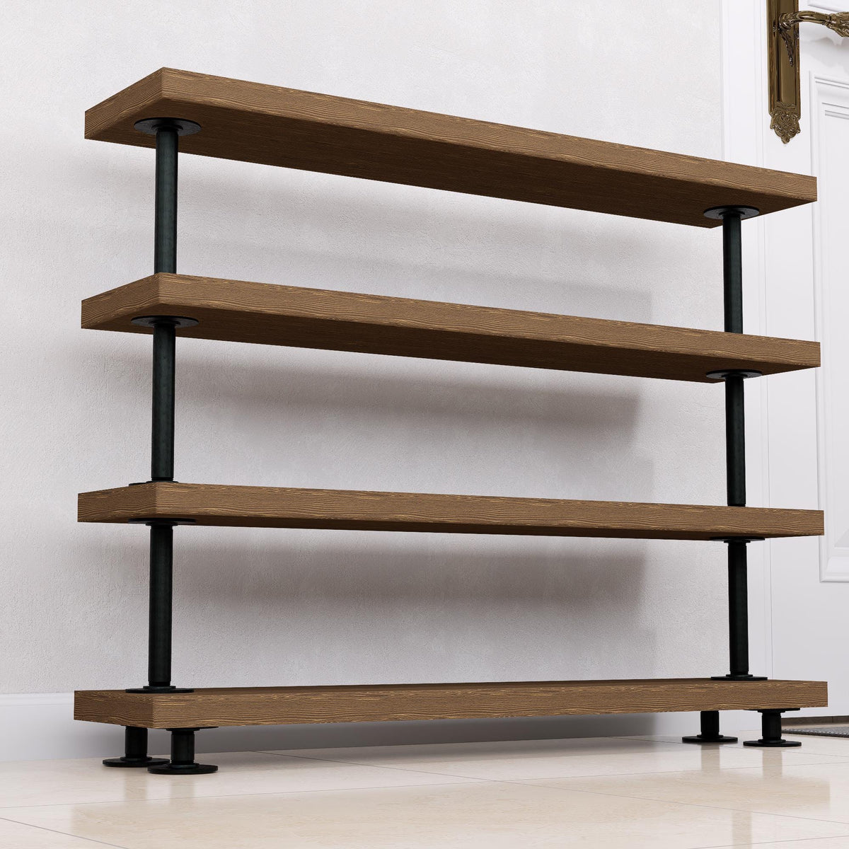 Rustic Tiered Shoe Rack with Wooden Shelves