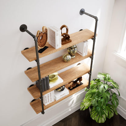Industrial Floating Wood Shelves Rustic Farmhouse Pipe Wall Unit Open Kitchen &amp; Bookcase Shelving