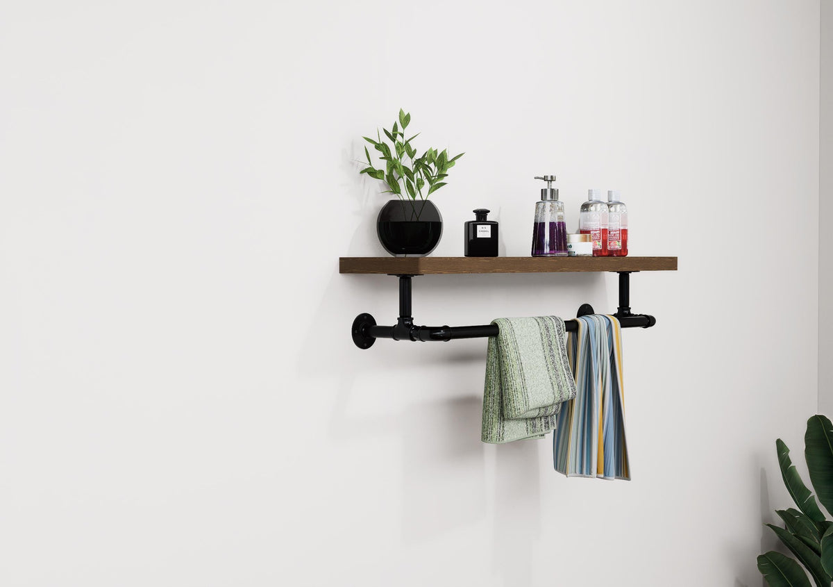 Steampunk Pipe Towel Holder with Shelf