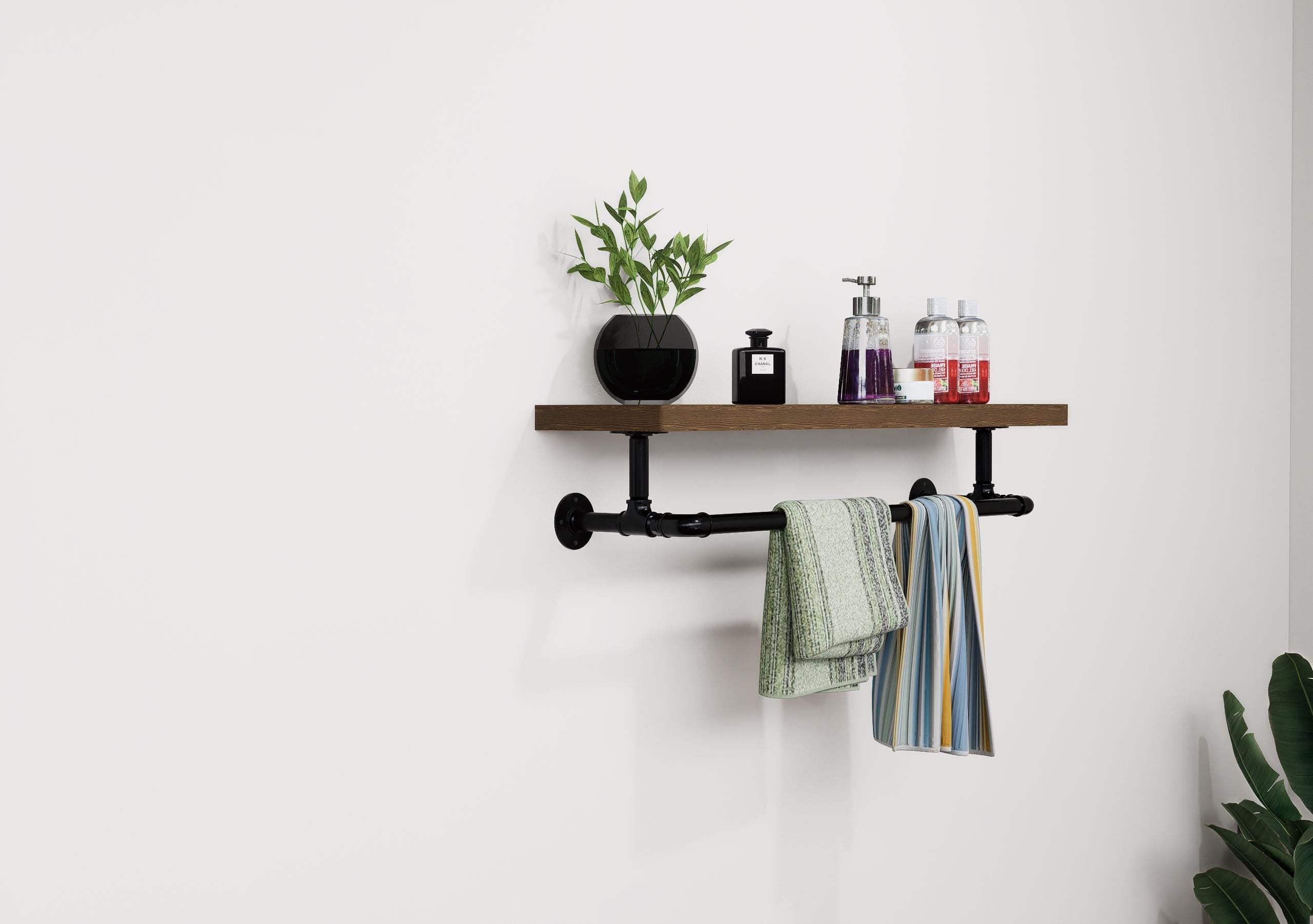 Steampunk Pipe Towel Holder with Shelf – Industrial Metal Towel Bar for Bathroom Organization, Unique Handmade Gift