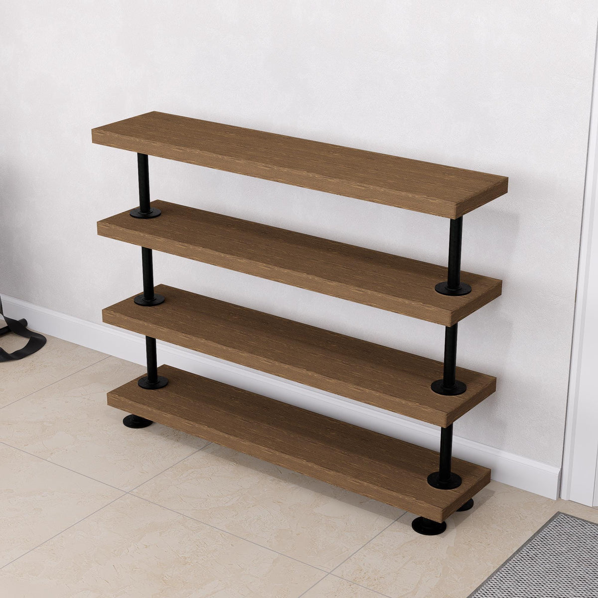 Rustic Tiered Shoe Rack: Wooden Shelves, Industrial Farmhouse Entryway Organizer