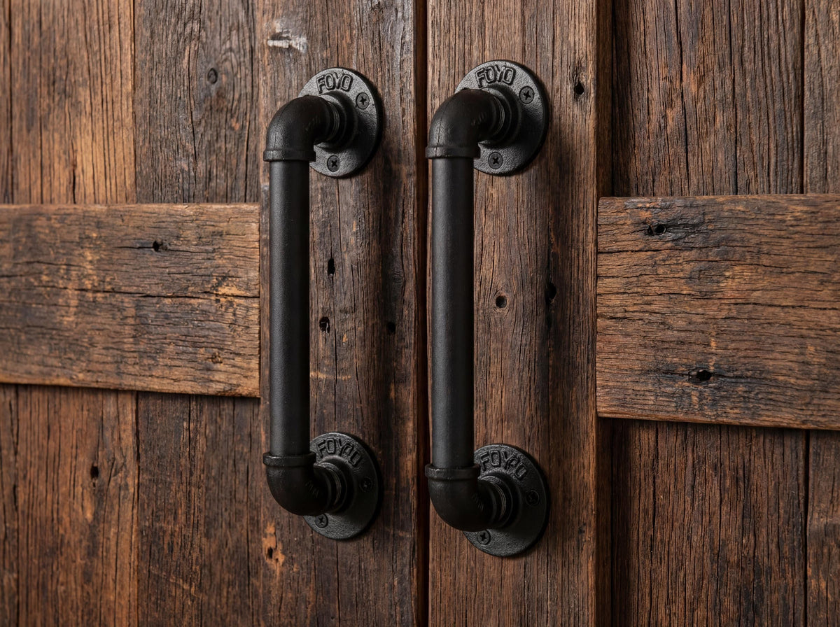 Pair Industrial Pipe Door Pull Handle, Grab Bar, Towel Bar, Antique Rustic Cast Iron Handrail Hand made Custom Size Vintage look