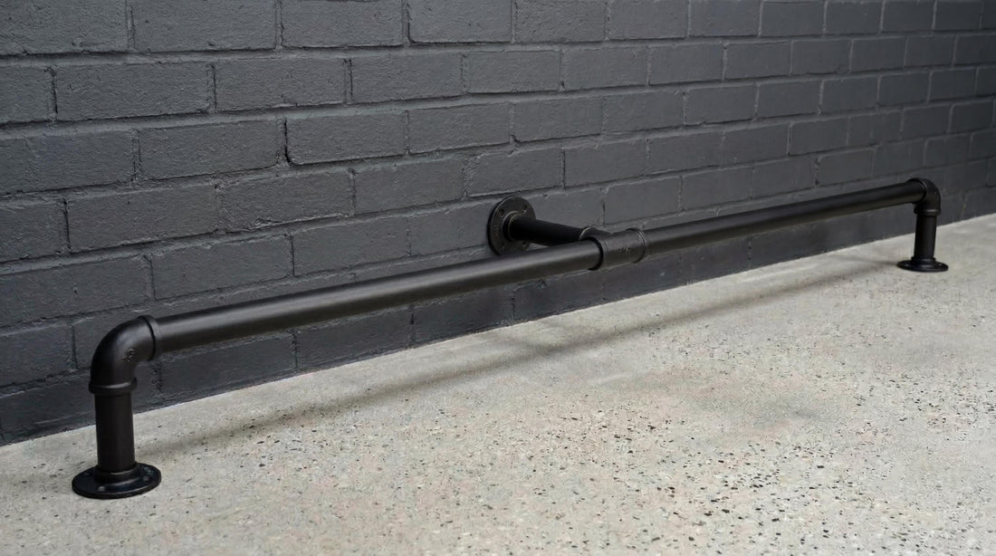 Industrial Bar Foot Rail – Black Steel Wall Mounted