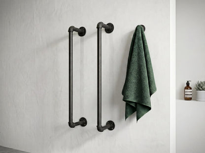 Industrial Pipe Towel Rack | Wall Mounted Bathroom Towel Holder | Black Rolled Towel Storage | Rustic Bath Rail | Vertical Towel Ladder
