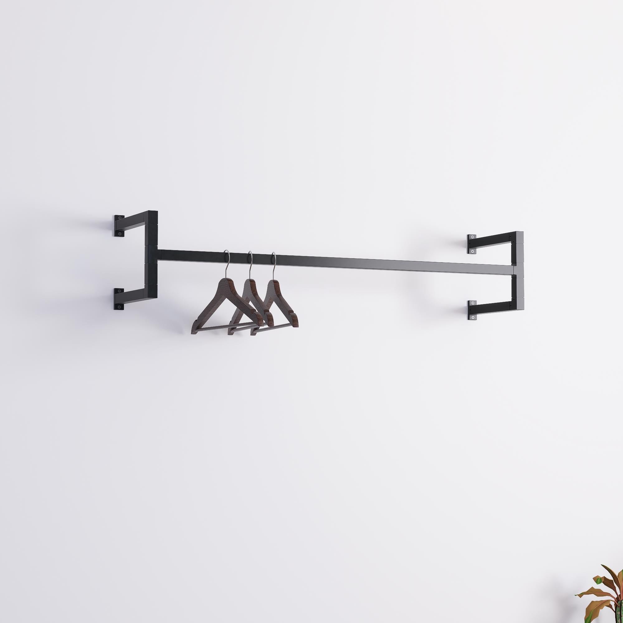 Minimalist Square Clothes Rail | Modern Wall Mounted Garment Rack | Industrial Hanging Rail for Wardrobes, Boutiques, Entryways
