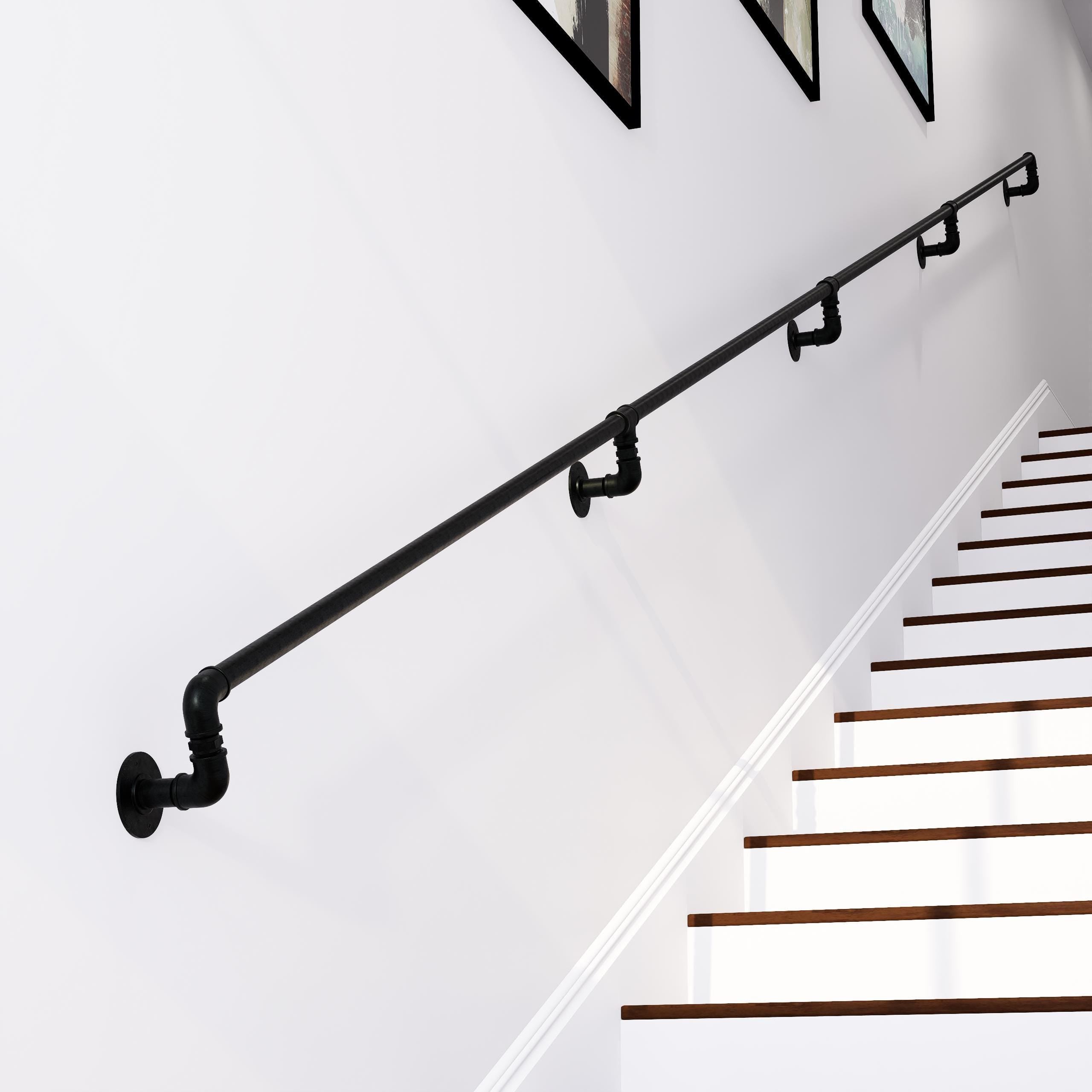 Handmade Cast Iron Stair Hand Rail with Industrial Vintage Pipe Brackets | Urban Retro Bannister Design