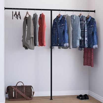 Wall to Wall Clothes Rack | Floor &amp; Wall Mounted Square Tube Rail | Minimalist Industrial Garment Rack for Wardrobes, Boutiques, Homes