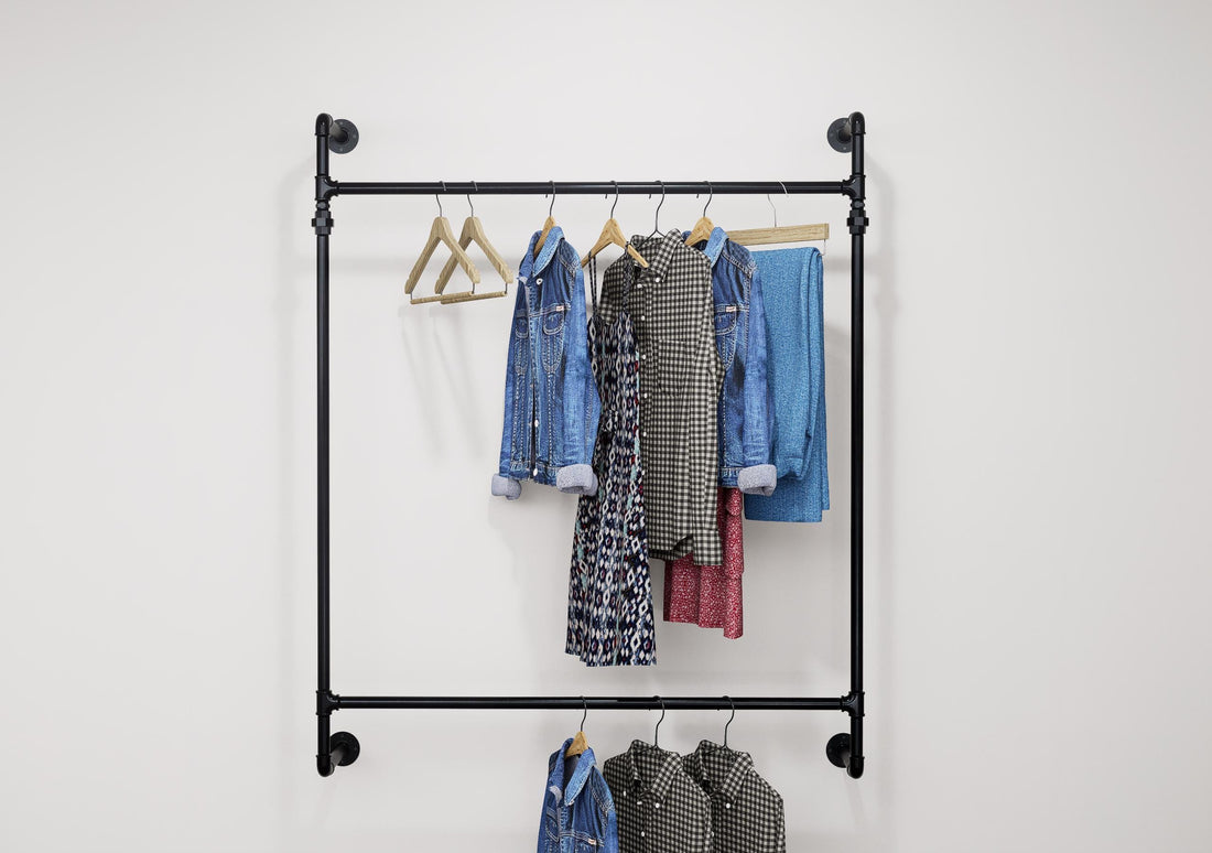 Heavy-Duty Wall-Mounted Clothes Rail - Industrial Pipe Garment Hanging Rack Made To Order