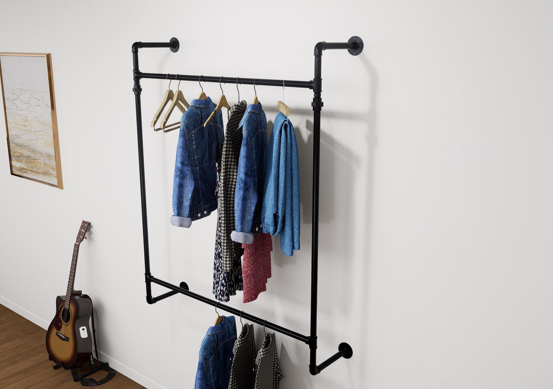 Heavy-Duty Wall-Mounted Clothes Rail - Industrial Pipe Garment Hanging Rack Made To Order