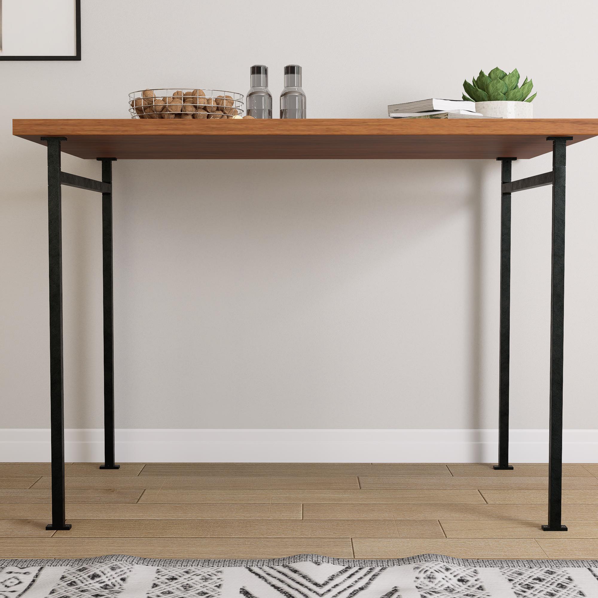 Heavy duty detachable square tube metal table legs pair, flat-pack and reusable, wood top not included