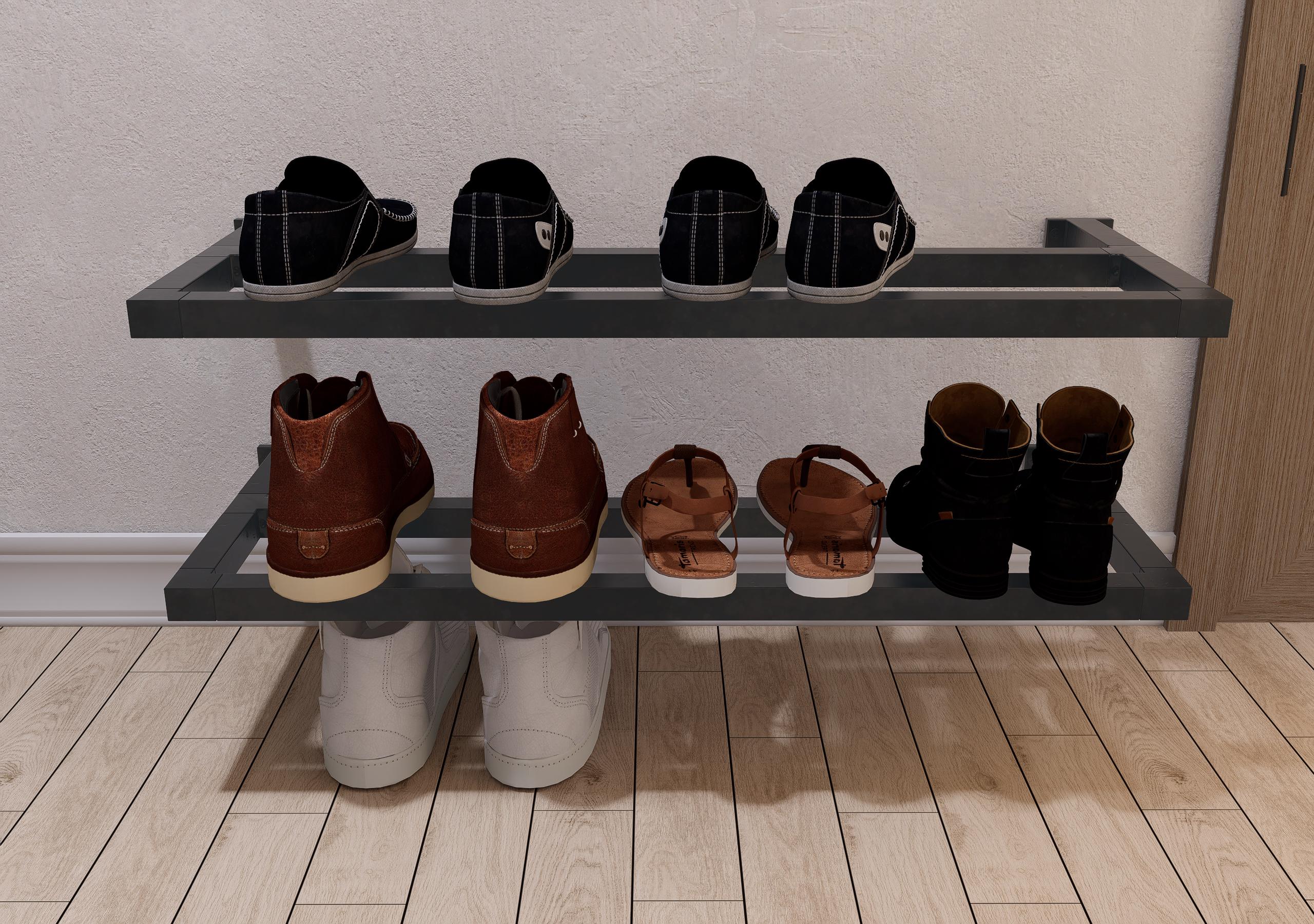Minimalist Wall-Mounted Shoe Rack made of Square metal  shoe organizer, The listing is for one shoe rack