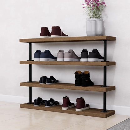 Industrial Pipe Shoe Rack - Tiered Shoe Organizer - Rustic Entryway Shoe Shelf - Heavy Duty Metal &amp; Wood Shoe Storage for Home or Office