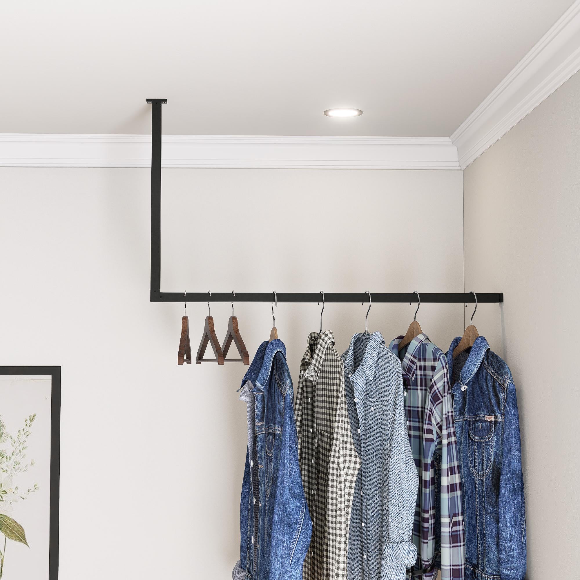 L-Shaped Ceiling Mounted Clothing Rack – Custom Iron Closet Rod for Corner Spaces, Retail, Entryway or Bedroom – Heavy Duty & Stylish