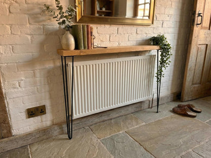 Rustic console table with black 3 pin hairpin legs narrow hallway radiator shelf slim industrial style table hall table radiator cover