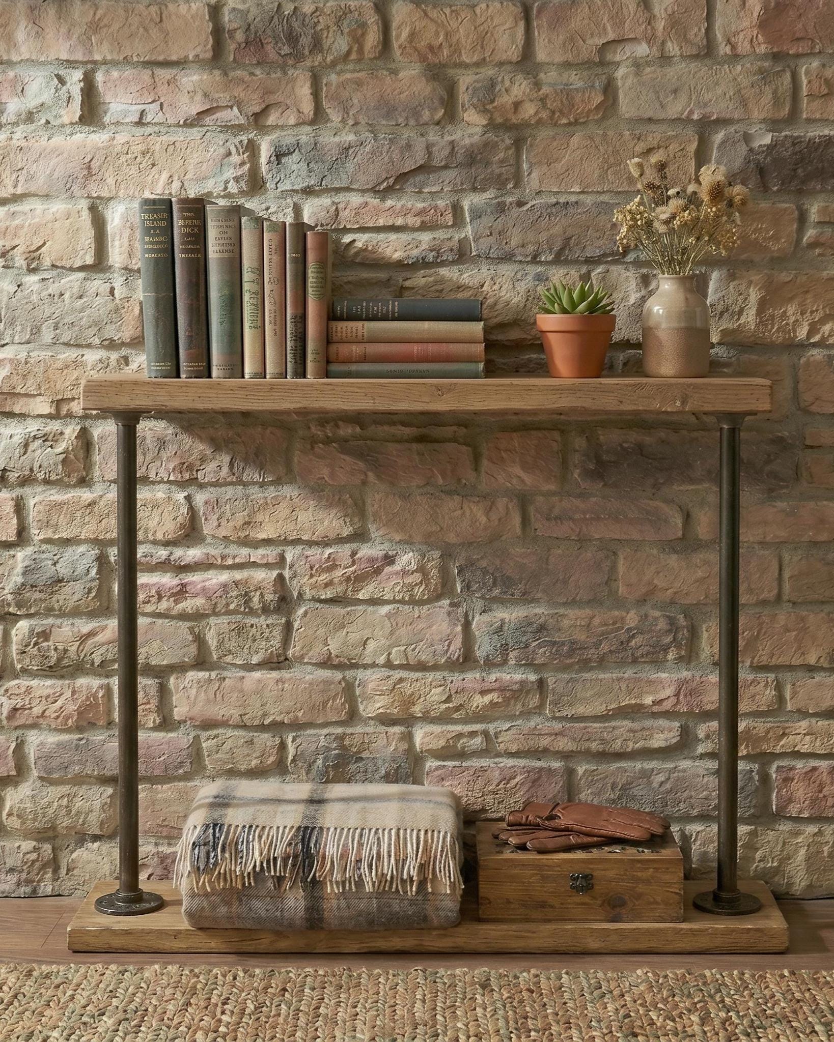 Narrow Console Table – Reclaimed Wood & Black Steel Pipe
